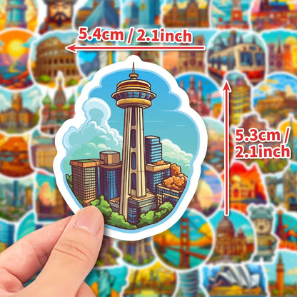 50PCS New Popular World Building Stickers Pack Skateboard Guitar Decoration DIY Suitcase Helmet Waterproof Decal