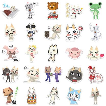 50PCS Cute Cat Doodle Stickers, Cartoon Kitten Vinyl Decals for Laptop, Journal, Water Bottle