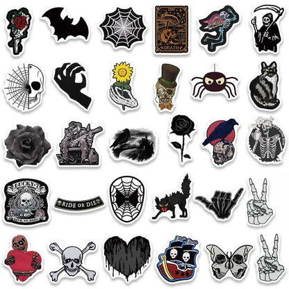 60PCS Cartoon Dark Skeleton Spider Web Doodle Stickers Exquisite, Fashionable, Creative DIY Journal Decorations Suitable for Notebooks, Guitars, Helmets, Skateboards, Water Bottles, and Stationery Boxes