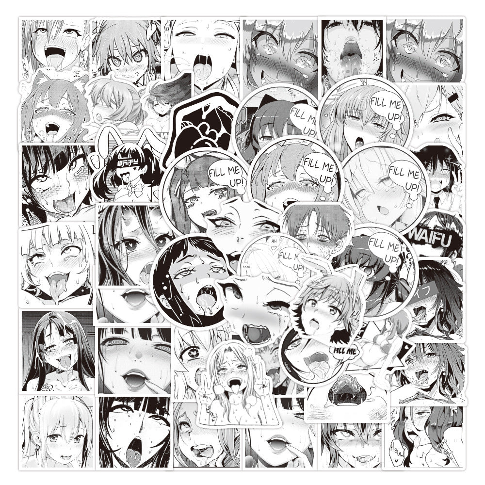 50PCS Black and White Bunny Girl Stickers - Retro Cartoon Decals for Laptops, Water Bottles, Journals & Vintage Theme Gifts