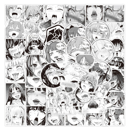 50PCS Black and White Bunny Girl Stickers - Retro Cartoon Decals for Laptops, Water Bottles, Journals & Vintage Theme Gifts