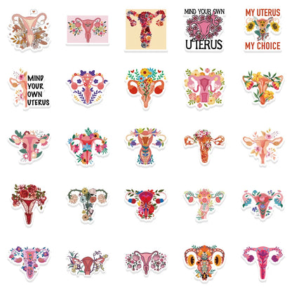 50PCS Feminist Uterus Flower Graffiti Waterproof Sticker Personalized Creative Decoration TrendRefrigeratorGuitar