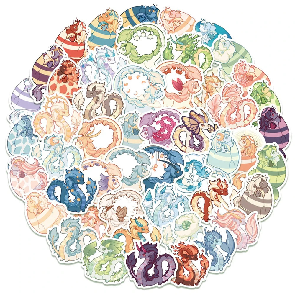 50 pieces of cartoon dragon graffiti stickers, suitable for bicycles, skateboards, cars, helmets, and laptop decorative sticker toys