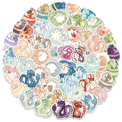 50 pieces of cartoon dragon graffiti stickers, suitable for bicycles, skateboards, cars, helmets, and laptop decorative sticker toys