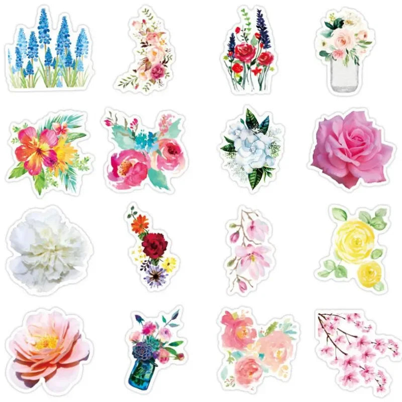 50PCS  Personalized Girl Cartoon Flowers Graffiti Laptop Skateboard Guitar Helmet Cup Waterproof Sticker Decoration