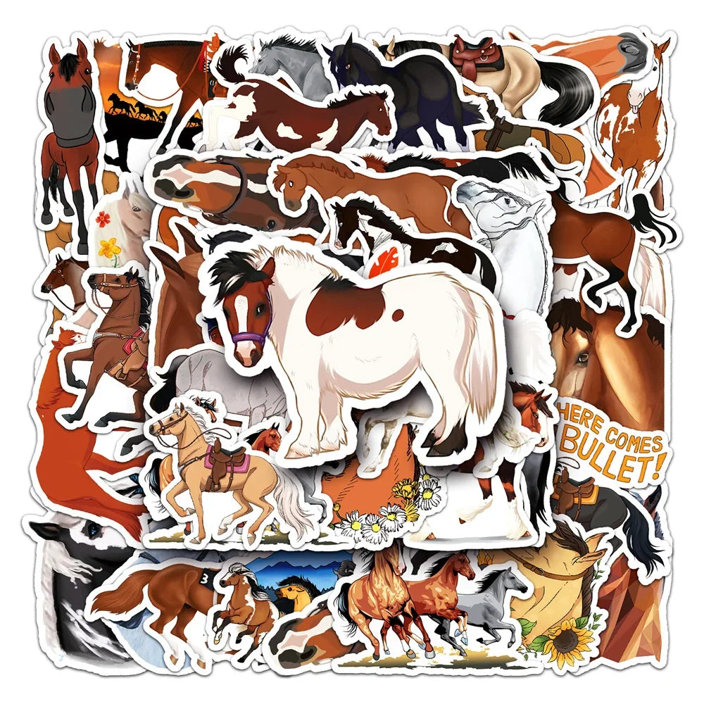 50PCS Cartoon Horse Racing Sticker Toys Luggage Laptop IPad Gift DIY Phone Case Motorcycle Waterproof Sticker Cup