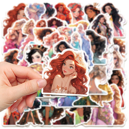 50PCS Runaway Princess Doodle Stickers - Cartoon Rebellious Royal Decals for Journals, Feminist DIY Crafts & Empowerment Gift Ideas