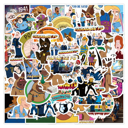 50PCS cartoon animation Paradise Town Police Station decorative style graffiti stickers, personalized, fashionable and creative DIY exquisite decorative decal cups, helmets, skateboards, popular sticker toys