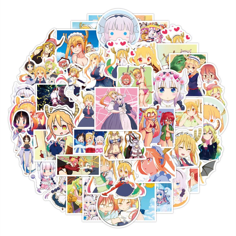 50PCS Japanese Anime Dragon Maid Character Doodle Stickers Perfect for Luggage, Laptop Cases, Phone Cases, Journals, and Beautiful DIY Planner Decorations