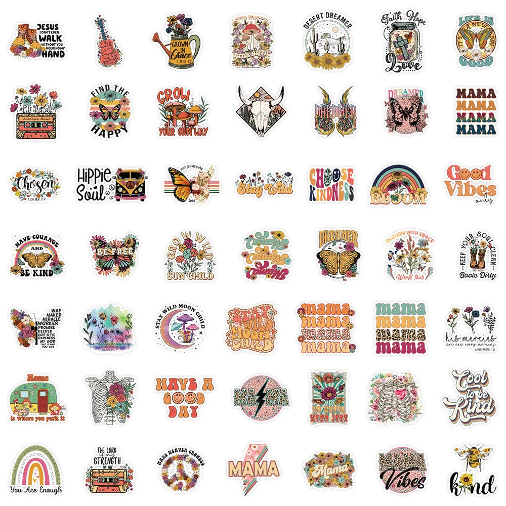 100PCS INS Retro Small Fresh Cartoon Graffiti Stickers Personalised Fashion Creative Trend DIY Fine Decorative Stickers Skateboard Helmet Guitar Fridge Popular Decals Toys
