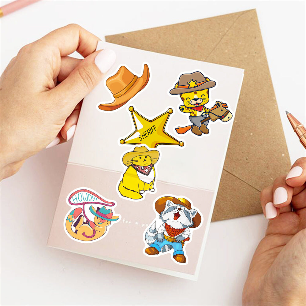 50PCS Cartoon Western Cowboy Animal Character Doodle Stickers Perfect for Suitcases, Refrigerators, Laptops, Skateboards, Water Bottles Exquisite DIY Journal Decorative Decals