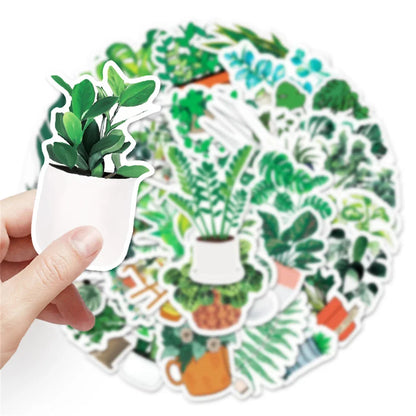 50PCS Cartoon Green Plants Ins Wind Decorative Plant Graffiti Stickers Luggage Tablet Car Creative Stickers