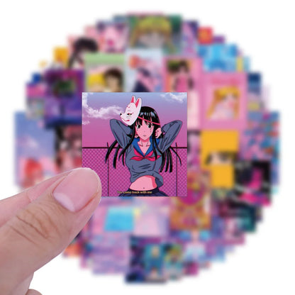 60PCS of cute cartoon steamwave girl graffiti stickers, personalized, fashionable, creative, exquisite and trendy DIY decorative decals, refrigerator, skateboard, water cup, helmet, guitar, popular sticker toys