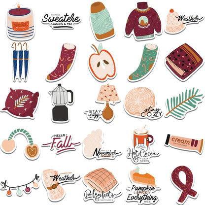 50PCS Autumn Small Fresh Trend Graffiti Waterproof Sticker Decoration Notebook Gift Suitcase iPad Guitar Helmet