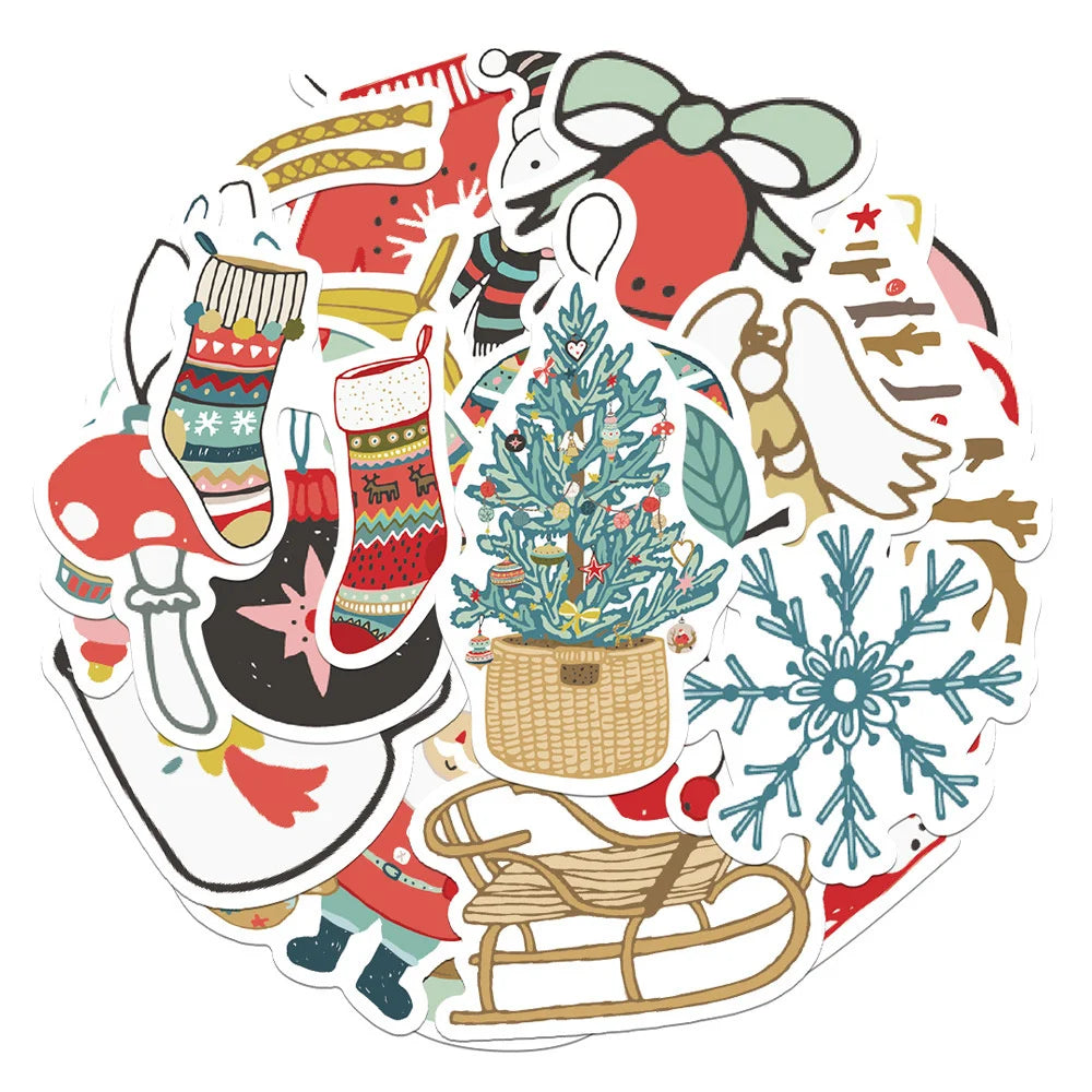 27 pieces of Christmas cute cartoon graffiti stickers, personalized, fashionable, creative and exquisite DIY decorative stickers, toys, refrigerators, skateboards, helmets, water cups, guitars and popular stickers