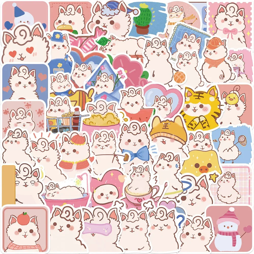 50pcs Hand-painted Cartoon Alpaca Personalized Trendy Water Cup Decoration Sticker, Computer Phone Case Bicycle