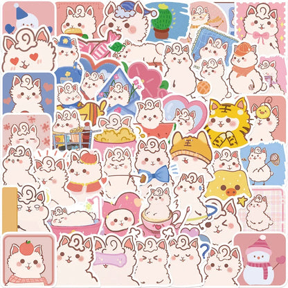 50pcs Hand-painted Cartoon Alpaca Personalized Trendy Water Cup Decoration Sticker, Computer Phone Case Bicycle