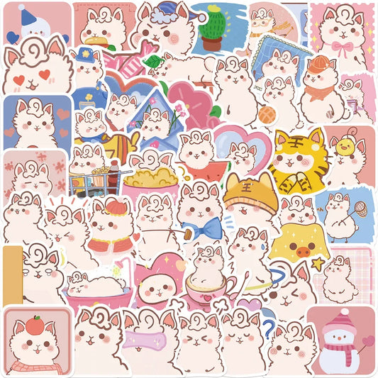 50pcs Hand-painted Cartoon Alpaca Personalized Trendy Water Cup Decoration Sticker, Computer Phone Case Bicycle