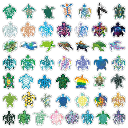 50PCS Cartoon Colorful Turtle Sticker Graffiti Luggage Desk Helmet Car Computer Pattern Scrapbook Toy Decoration