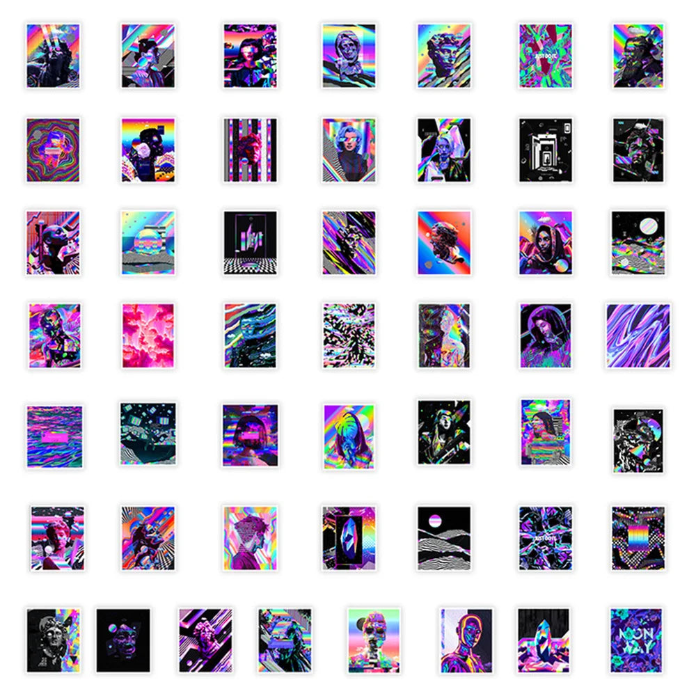 50PCS Vaporwave Psychedelic Mechanical Stickers Waterproof Luggage Phone Case Stationery Decorative Stickers