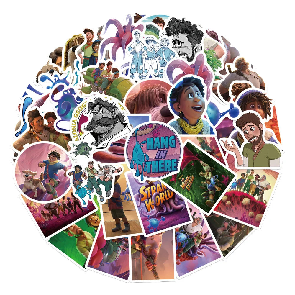 50 pieces of Strange World cartoon graffiti stickers, personalized, fashionable and creative DIY exquisite and trendy decorative stickers, refrigerator, skateboard, mug, helmet, guitar, popular sticker toys