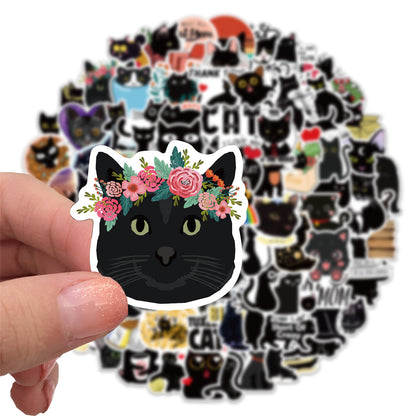100PCS Cute Black Cat Cartoon Doodle Stickers Perfect for Refrigerators, Suitcases, Laptops, Skateboards, Water Bottles, Helmets, Stationery Boxes Exquisite DIY Desktop Decor Decals