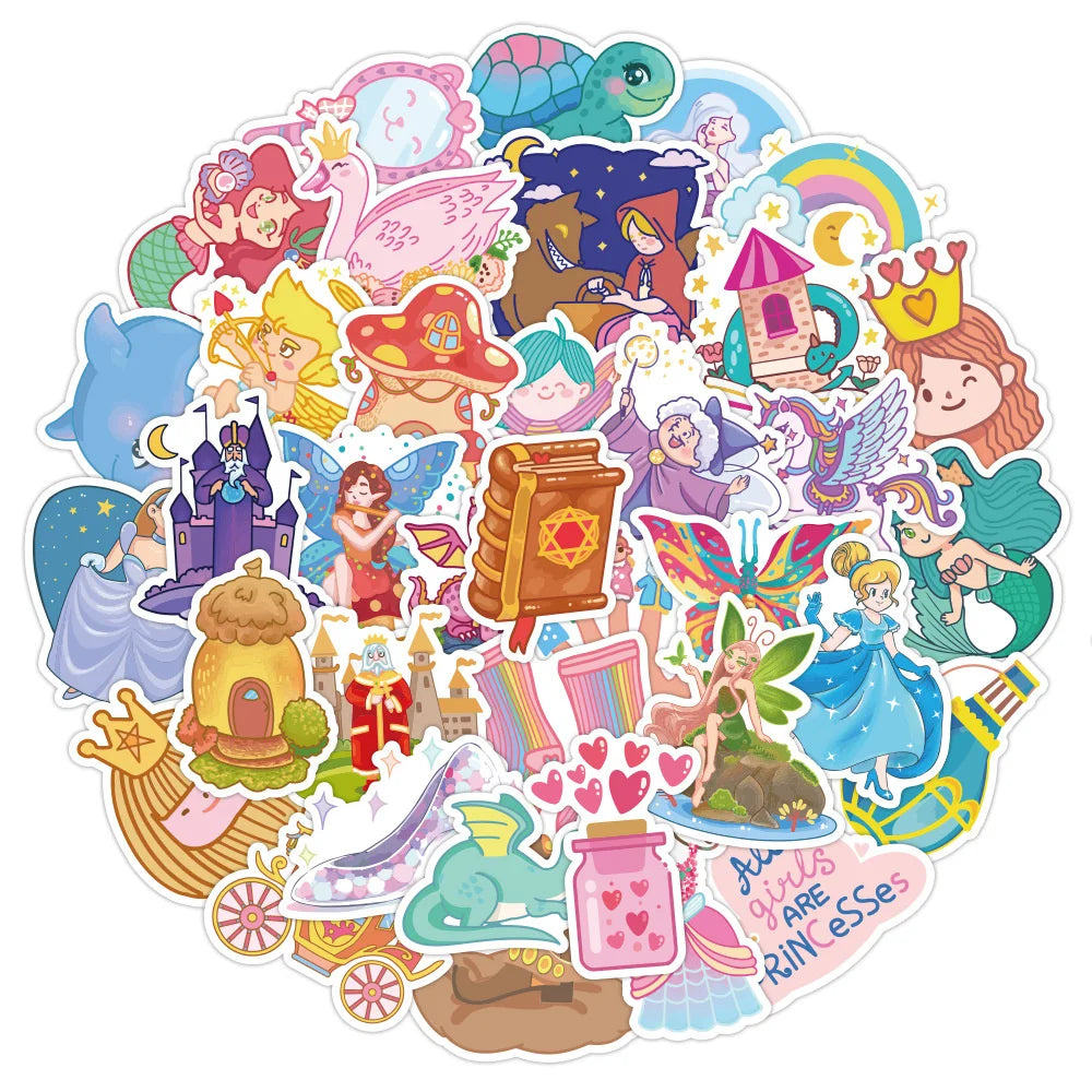 50PCS Princess Series Fairytale Castle Sticker Toy DIY Skateboard Laptop Luggage Ipad Cartoon Decal Sticker