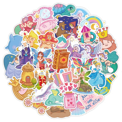 50PCS Princess Series Fairytale Castle Sticker Toy DIY Skateboard Laptop Luggage Ipad Cartoon Decal Sticker