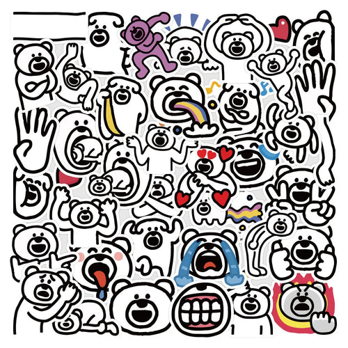 50PCS Cartoon Funny Excited Bear Creative Doodle Sticker Bicycle Skateboard Car Helmet Laptop Computer W