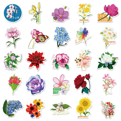50PCS Flower series plant flower stickers, toys, luggage, laptops, ipads, skateboards, guitars, cups, mobile phone decorative sticker toys