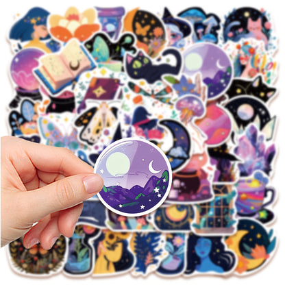 50PCS Cartoon Glow-in-the-Dark Magic Doodle Stickers Exquisite Creative DIY Journal Decorative Decals Suitable for Desks, Luggage, Chairs, Skateboards, Water Bottles, Helmets, and Stationery Cases