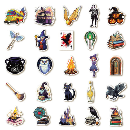 50PCS Magic School Doodle Stickers, Wizard & Spellbook Cartoon Decals for Journals, Laptops, and Fantasy Fans