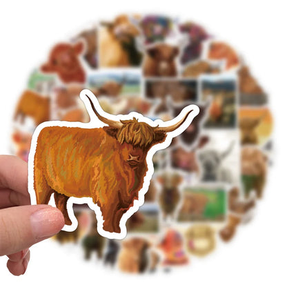 50/PCS New Cute Animal Scottish Highland Cow Graffiti Sticker Car Trunk Water Cup Sticker