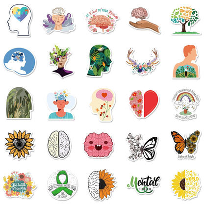 50PCS     TrendyMental Health Stickers Health Knowledge Psychological Stickers Suitcase Helmet Refrigerator Stickers