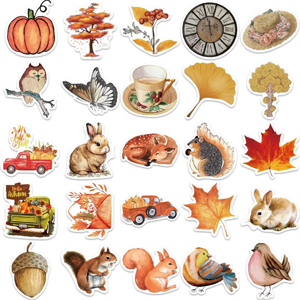 50PCS Cartoon Autumn Forest Personality Creative Sticker DIY Refrigerator Suitcase Skateboard Waterproof Guitar