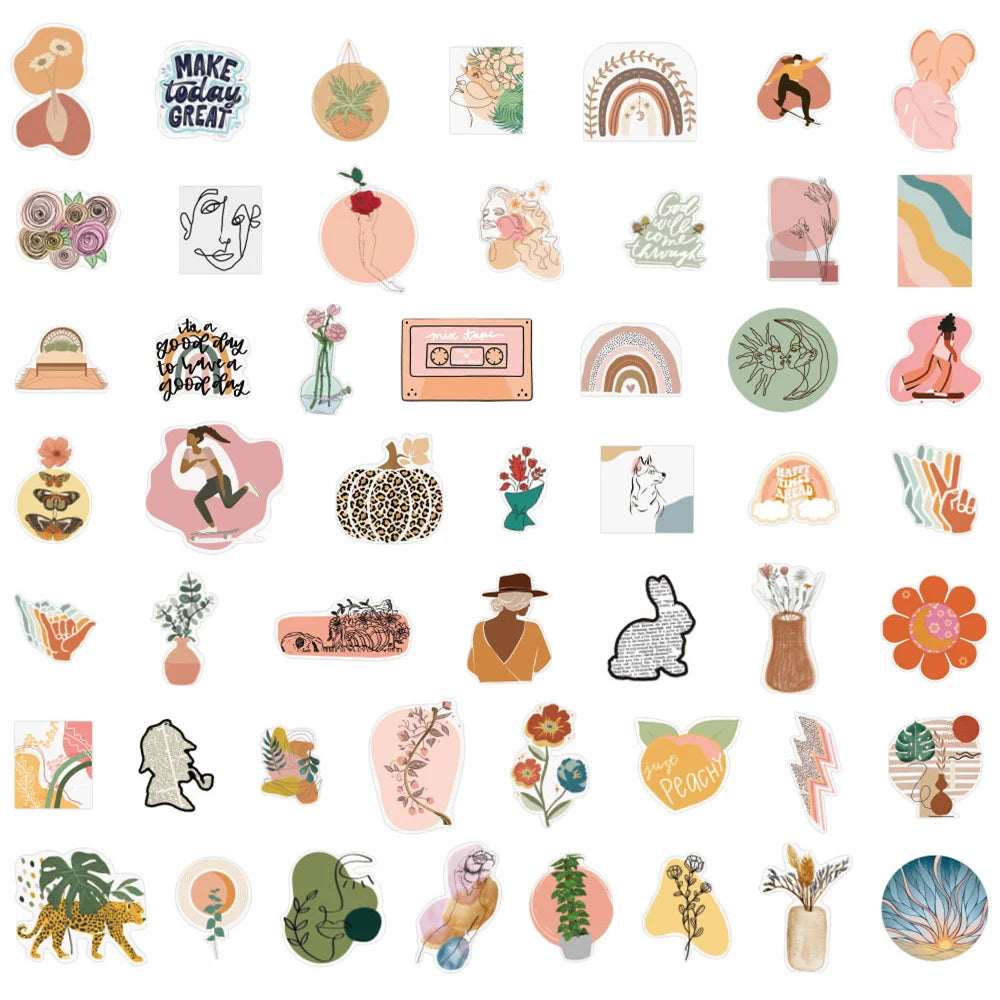 50PCS Aesthetic Art Graffiti Sticker Waterproof Removable Notebook Scooter Trunk Motorcycle Water CupRefrigerator