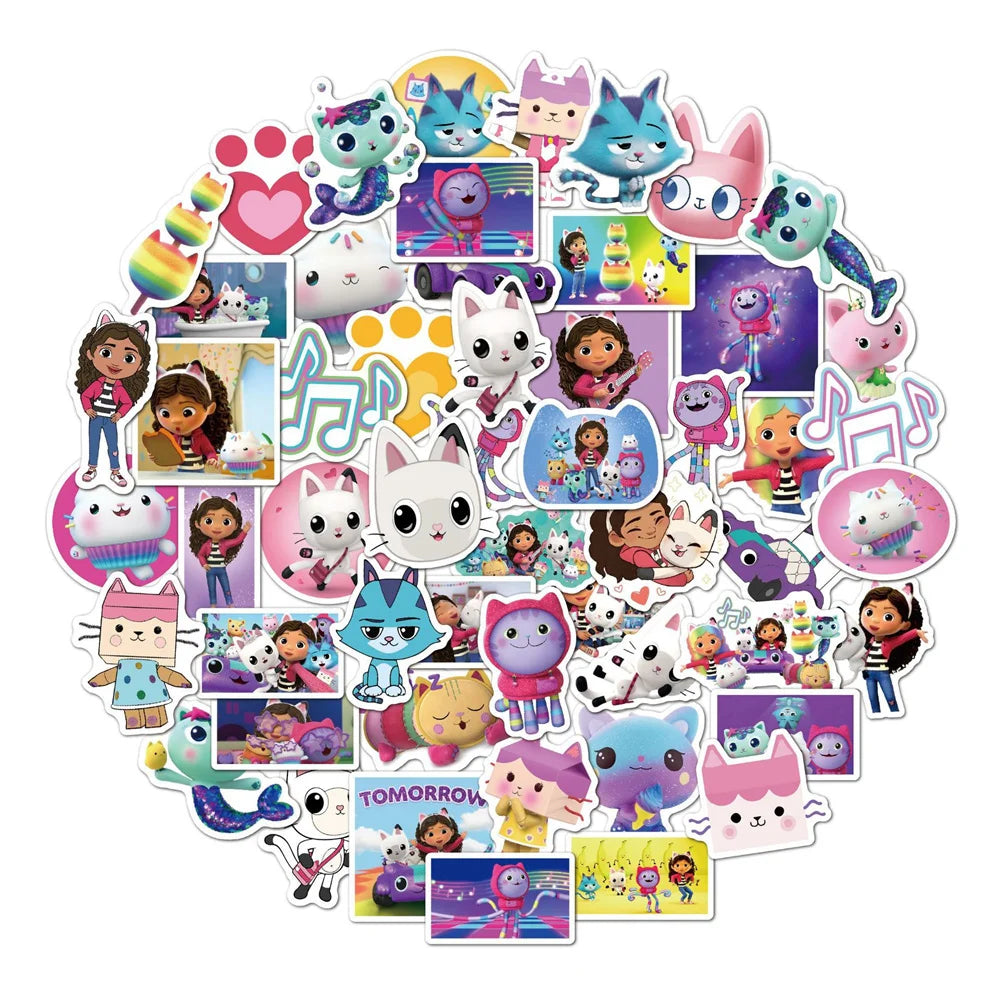 50PCS Gaby's Dollhouse Sticker Animation Waterproof Diy Graffiti Water Cup Notebook Luggage Sticker Painting