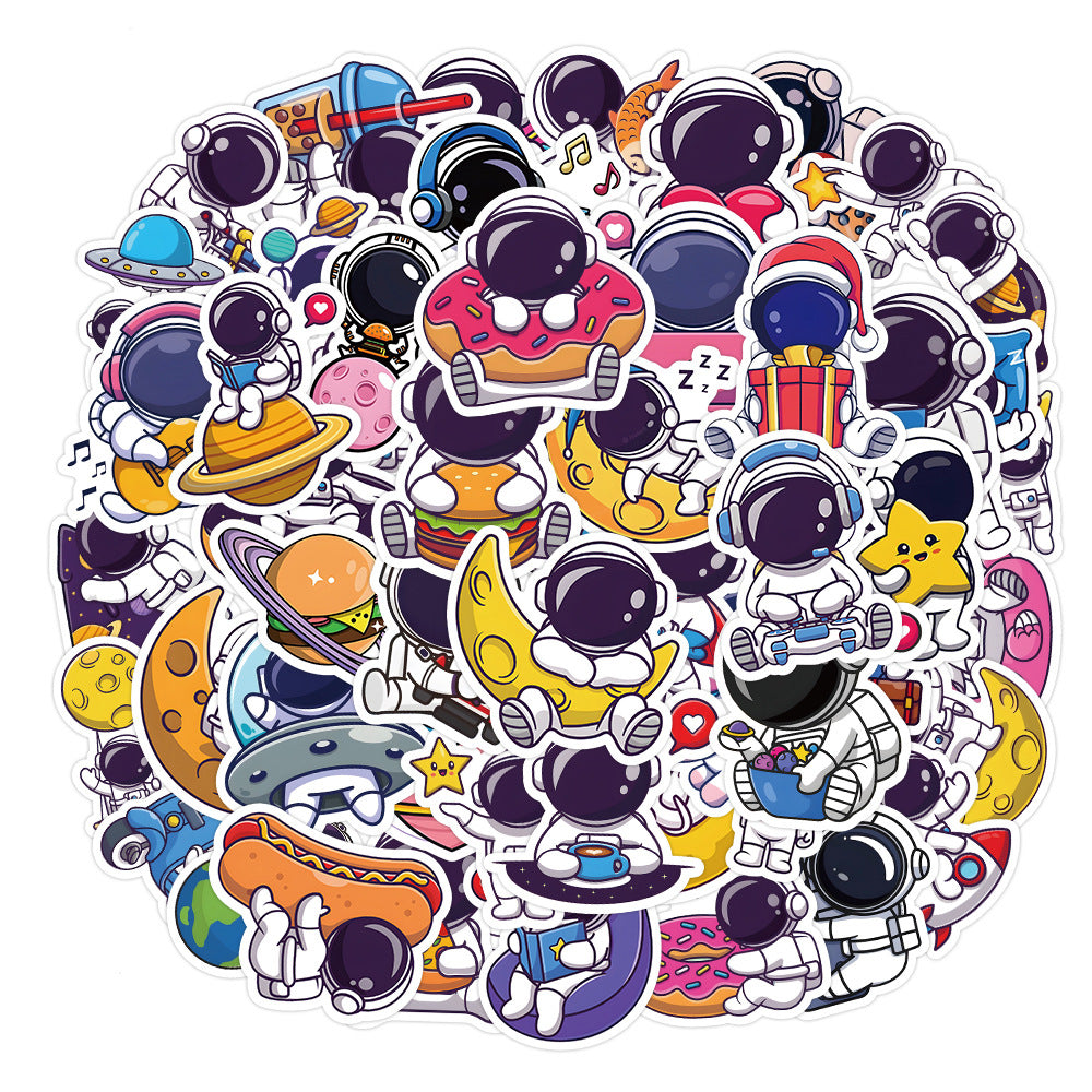 50PCS Cartoon Astronaut Doodle Stickers Perfect for Skateboards, Laptops, Water Bottles, Helmets, Guitars, Stationery Boxes Exquisite DIY Desktop Decor Decals