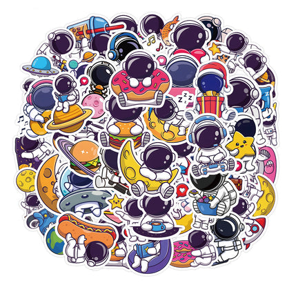 50PCS Cartoon Astronaut Doodle Stickers Perfect for Skateboards, Laptops, Water Bottles, Helmets, Guitars, Stationery Boxes Exquisite DIY Desktop Decor Decals