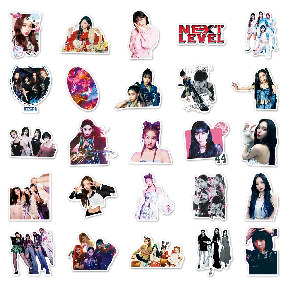 50PCS Aespa Idol Graffiti Waterproof Sticker Creative Decoration Refrigerator Skateboard Water Cup Helmet Guitar