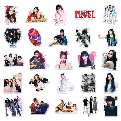 50PCS Aespa Idol Graffiti Waterproof Sticker Creative Decoration Refrigerator Skateboard Water Cup Helmet Guitar