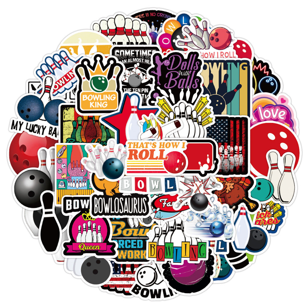 50PCS Bowling Sports Series Graffiti Stickers Exquisite, Fashionable, Creative DIY Journal Decorations Suitable for Skateboards, Bags, Laptops, Water Bottles, Helmets, and Stationery Cases