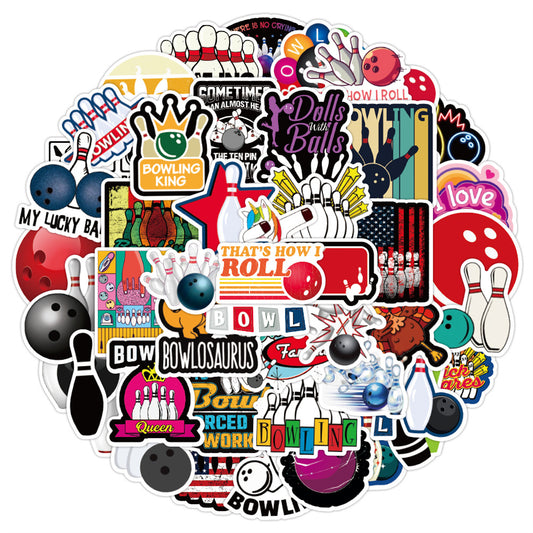 50PCS Bowling Sports Series Graffiti Stickers Exquisite, Fashionable, Creative DIY Journal Decorations Suitable for Skateboards, Bags, Laptops, Water Bottles, Helmets, and Stationery Cases