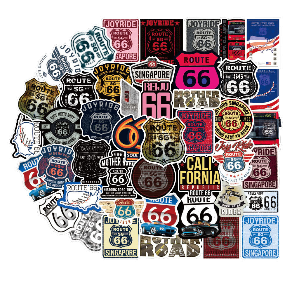 100PCS Legend 66 Road Cool Graffiti Sticker Set for Fridge, Skateboard, Water Bottle, Helmet, Guitar, Stationery Box, and Desktop Decor