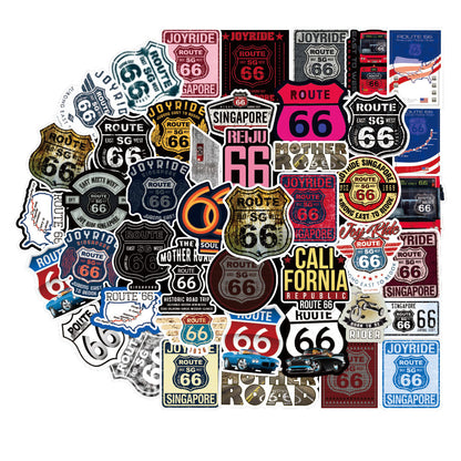 100PCS Legend 66 Road Cool Graffiti Sticker Set for Fridge, Skateboard, Water Bottle, Helmet, Guitar, Stationery Box, and Desktop Decor