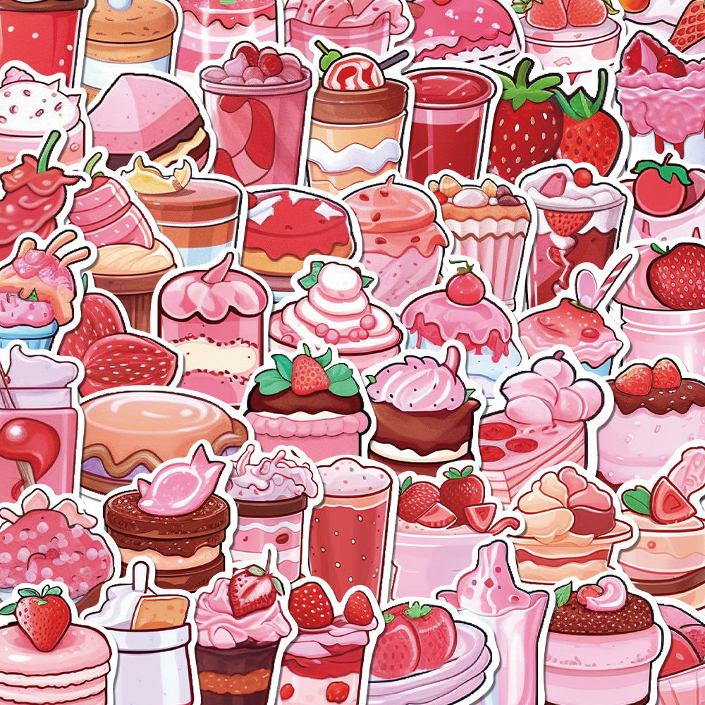 50PCS Pink Dessert Doodle Stickers, Cute Cartoon Sweet Treat Decals for Journals, Laptops, and Aesthetic Decor