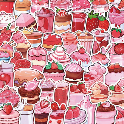 50PCS Pink Dessert Doodle Stickers, Cute Cartoon Sweet Treat Decals for Journals, Laptops, and Aesthetic Decor
