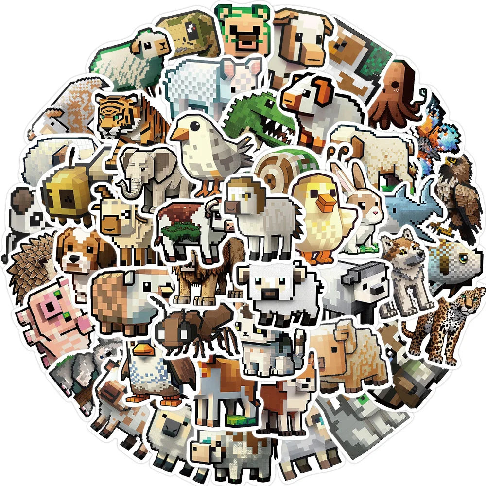 50PCS Cartoon Mosaic Animal Style Sticker Graffiti Animal iPad  Guitar DIY Scrapbook Wall Sticker Toy Decoration