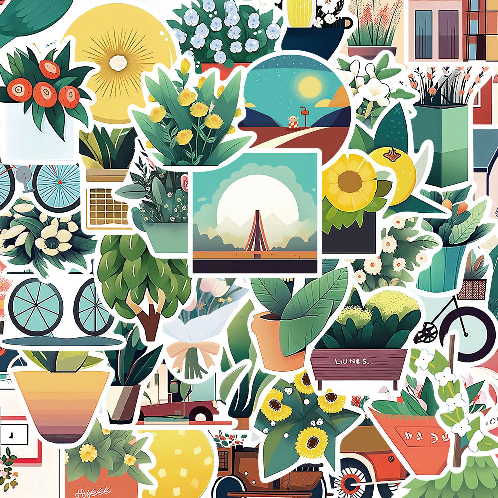 50PCS Cartoon Flat-Style Illustration Materials Doodle Stickers Exquisite Fashion Creative DIY Journal Decorative Decals Suitable for Phone Cases, Laptops, Skateboards, and Stationery Boxes