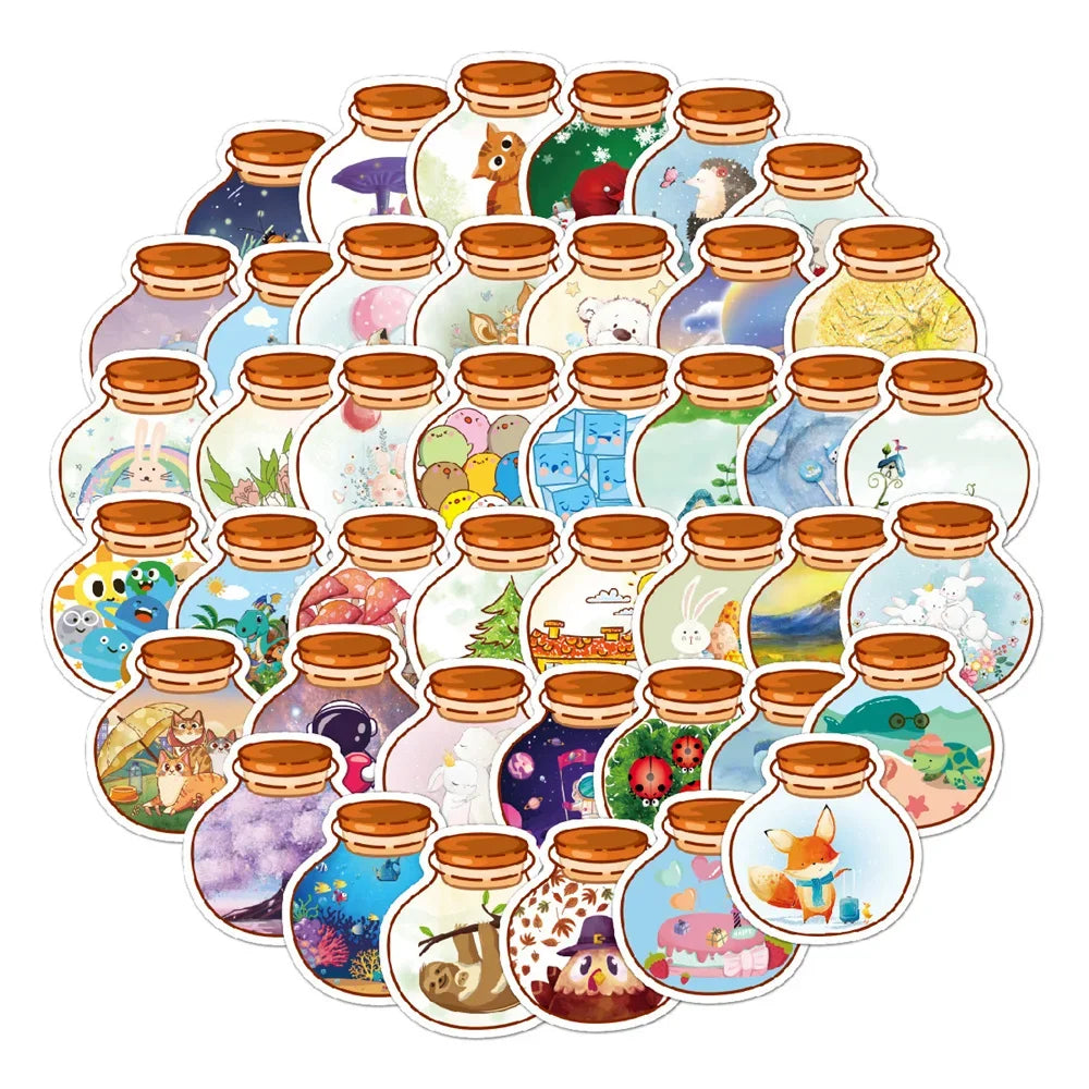 50PCS Cartoon Cute Ins Style Bottle Sticker for Luggage Laptop DIY IPad Bike Stationery Journal Water Cup Helmet